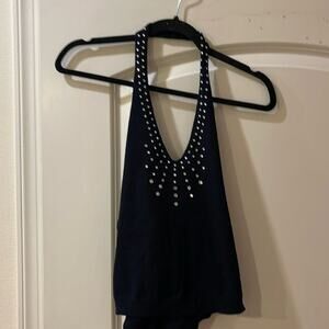 Top halter  V- neck Crystal pattern lower back. Size M 12 1/2” armhole /bottom